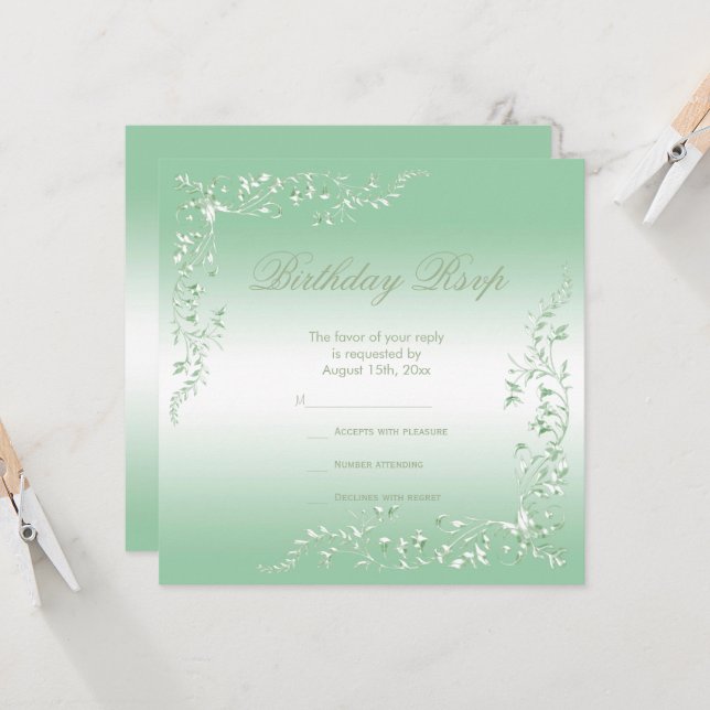Elegant Emerald Decoration Birthday RSVP (Front/Back In Situ)