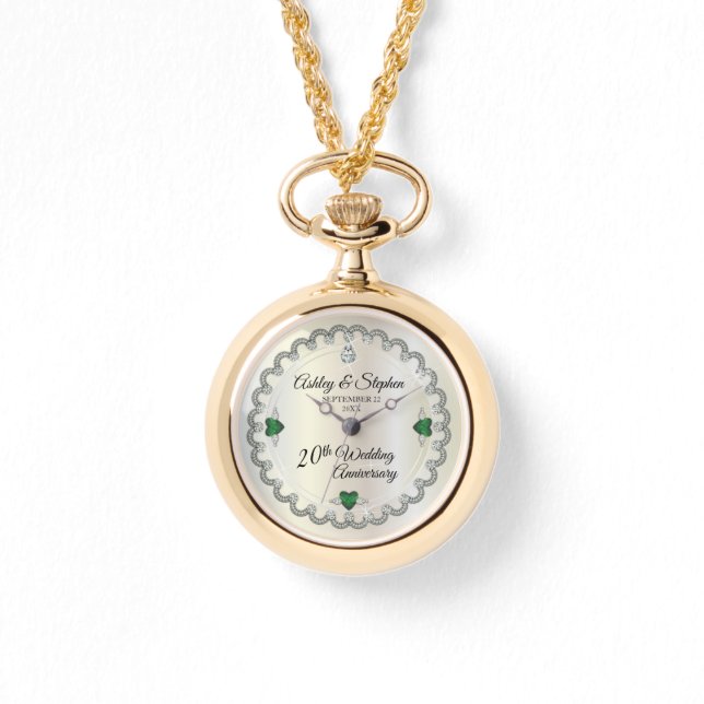 Elegant Emerald Diamonds 20th Wedding Anniversary  Watch (Front)