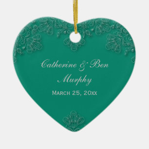 Elegant emerald floral swirl wedding photo favour ceramic ornament