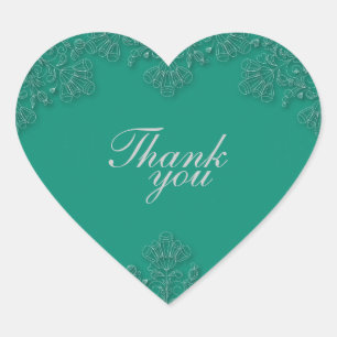 Elegant emerald floral swirls wedding thank you heart sticker