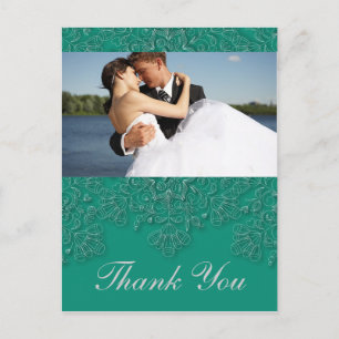 Elegant emerald floral wedding photo thank you postcard