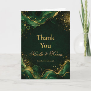 Elegant Emerald Gold Alcohol Ink 55th Anniversary Thank You Card