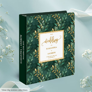 Elegant Emerald Gold Foliage Wedding 3 Ring Binder