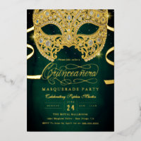 Elegant Emerald Gold Masquerade Quinceanera