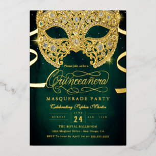 Elegant Emerald Gold Masquerade Quinceanera