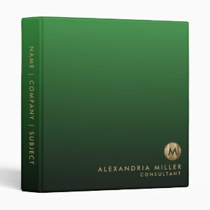 Elegant Emerald Gold Monogram Office School Binder