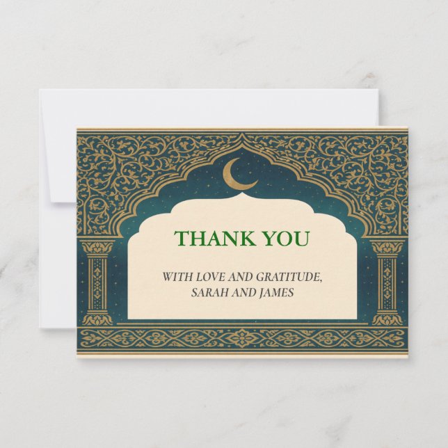 Elegant Emerald & Gold Ornate Arch Thank You Card (Front)