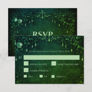 Elegant emerald gothic halloween Wedding RSVP Card