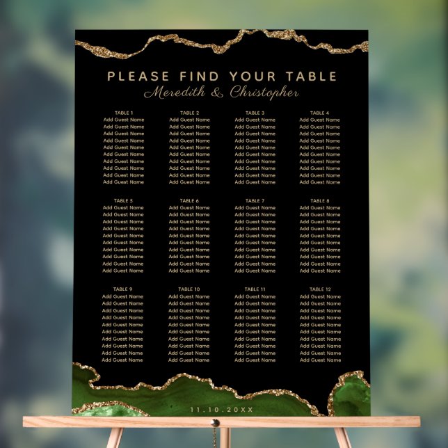 Elegant Emerald Green 12 Table Wedding Seating Acrylic Sign (Neutral)