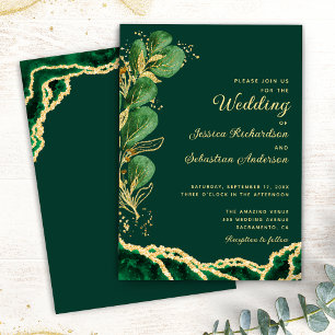 Elegant Emerald Green Agate Jewel Tone Wedding Invitation