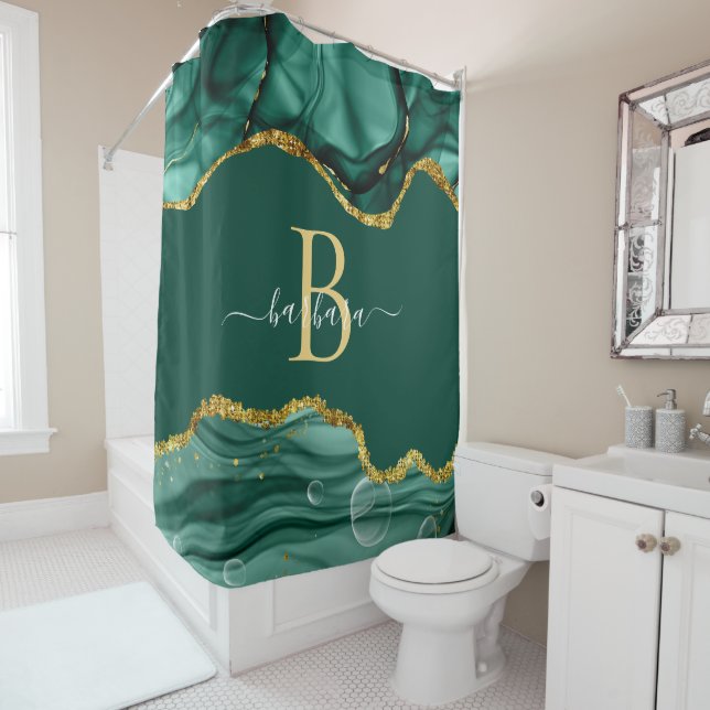 Elegant Emerald Green Agate Monogram Gold Name (In Situ)