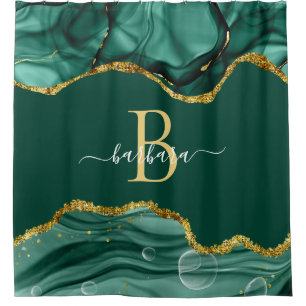 Elegant Emerald Green Agate Monogram Gold Name
