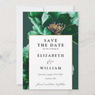 Elegant Emerald Green And Gold Floral Wedding Save The Date