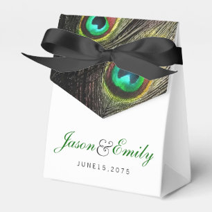 Elegant Emerald Green and Gold Peacock Wedding Favor Box