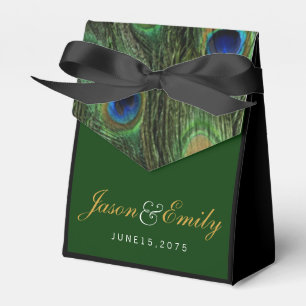 Elegant Emerald Green and Gold Peacock Wedding Favor Box