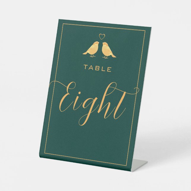 Elegant Emerald Green and Gold Table Number Eight Pedestal Sign (Front)
