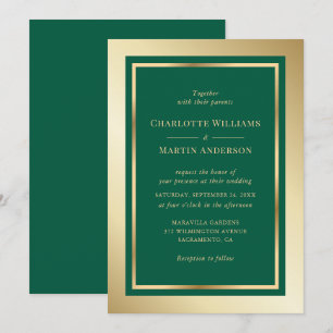 Elegant Emerald Green and Gold Wedding Invitation
