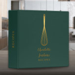 Elegant Emerald Green And Gold Whisk Recipe Script Binder<br><div class="desc">An elegant recipe binder featuring a chic gold whisk on a stylish emerald green background with your personalized name and title set in modern gold typography. Designed by Thisisnotme©</div>
