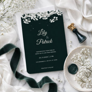 Elegant emerald Green baby's breath Invitation