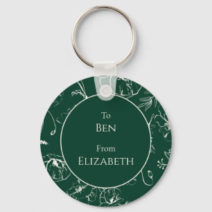 Elegant Emerald Green Botanical Holiday Gift Keychain