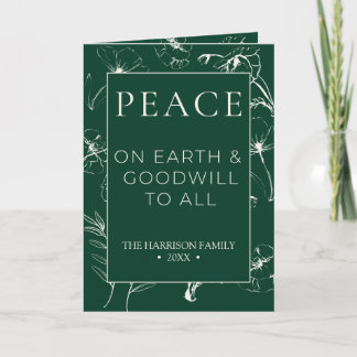 Elegant Emerald Green Botanical Peace Folded Holiday Card