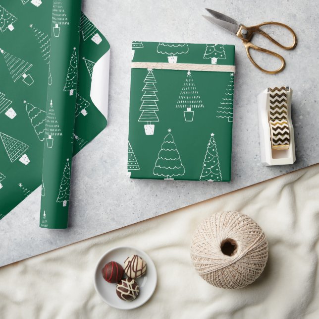 Elegant Emerald Green Christmas Pine Trees Wrapping Paper (Crafts)