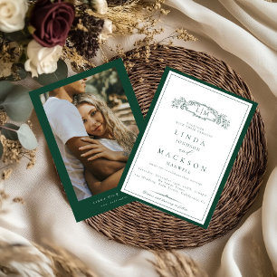 Elegant Emerald Green  Crest Monogram Wedding   Invitation