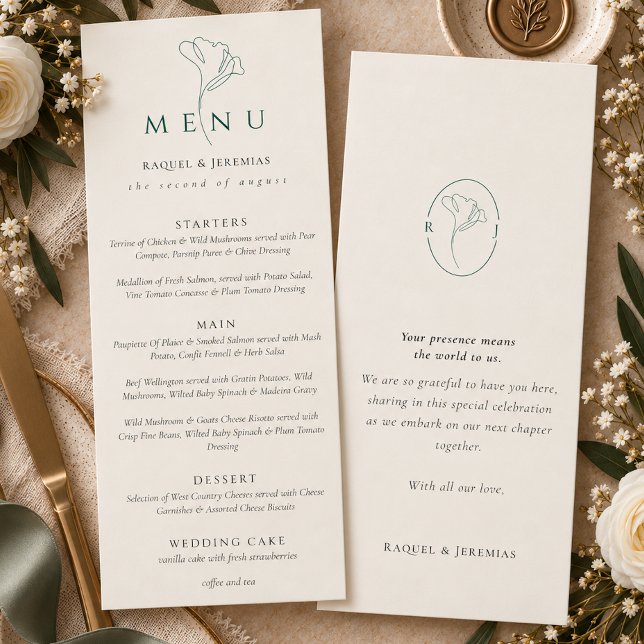 Elegant Emerald Green Double Side Wedding  Menu (Elegant Emerald Green Double Side Wedding Menu)