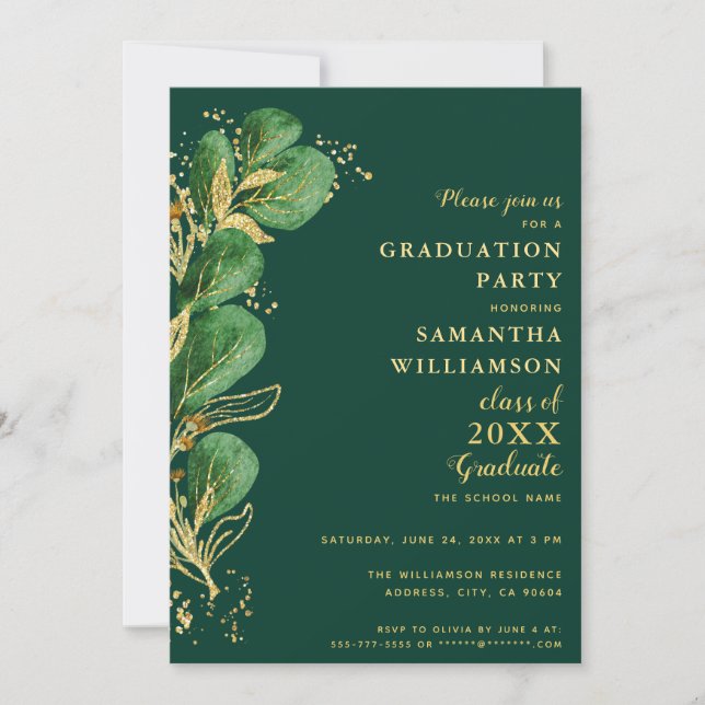 Elegant Emerald Green Eucalyptus 2025 Graduation Invitation (Front)