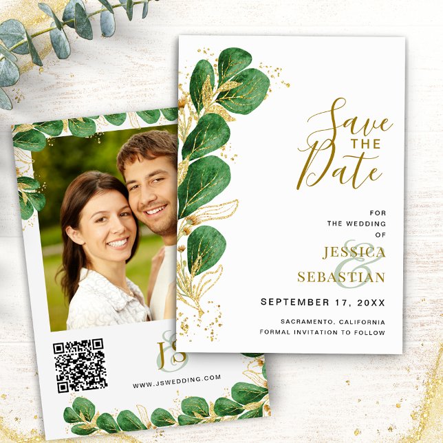 Elegant Emerald Green Eucalyptus Photo Save The Date (Creator Uploaded)