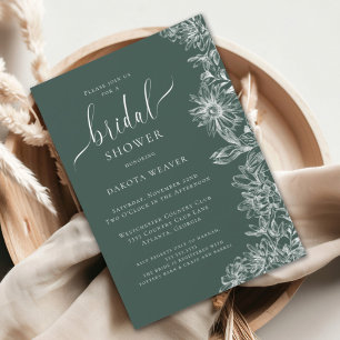 Elegant Emerald Green Floral Bridal Shower Invitation
