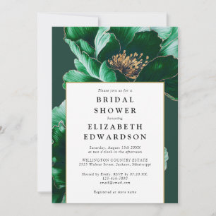 Elegant Emerald Green Floral Chic Bridal Shower Invitation