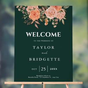 Elegant Emerald Green Floral Fall Wedding Welcome Acrylic Sign