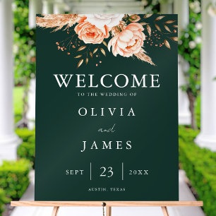 Elegant Emerald Green Floral Fall Wedding Welcome Acrylic Sign