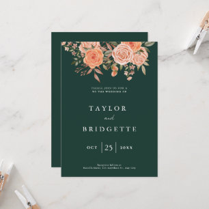 Elegant Emerald Green Floral Fall Wedding Welcome  Invitation
