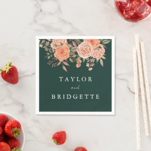 Elegant Emerald Green Floral Fall Wedding Welcome Napkin