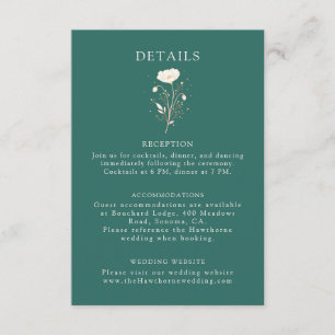 Elegant Emerald Green Floral Wedding Details Enclosure Card