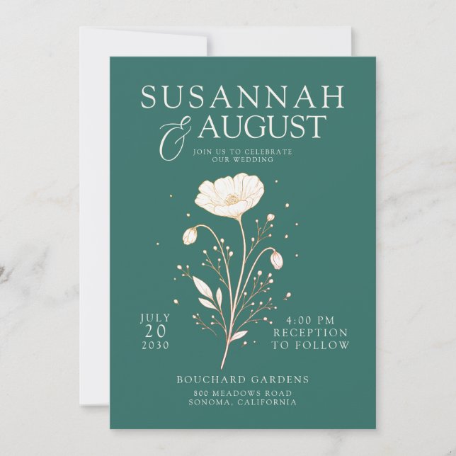 Elegant Emerald Green Floral Wedding  Invitation (Front)