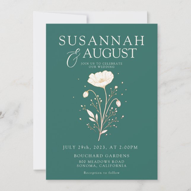 Elegant Emerald Green Floral Wedding  Invitation (Front)