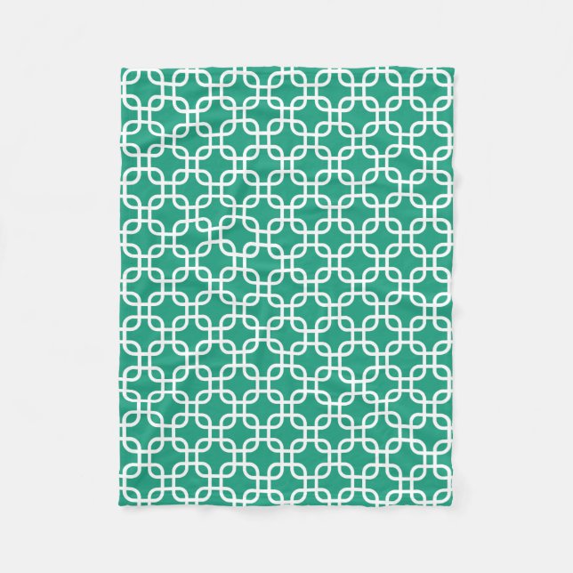 Elegant Emerald Green Geometric Links Fleece Blanket (Front)