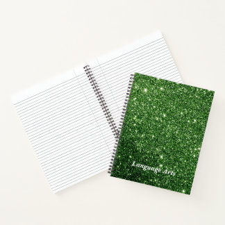 Elegant Emerald Green Glitter Customized School Notebook
