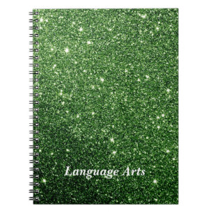 Elegant Emerald Green Glitter Customized School Notebook