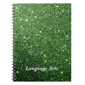 Elegant Emerald Green Glitter Customized School Notebook
