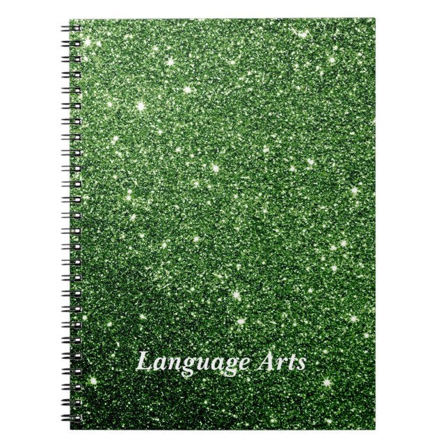 Elegant Emerald Green Glitter Customized School  Notebook (Front)