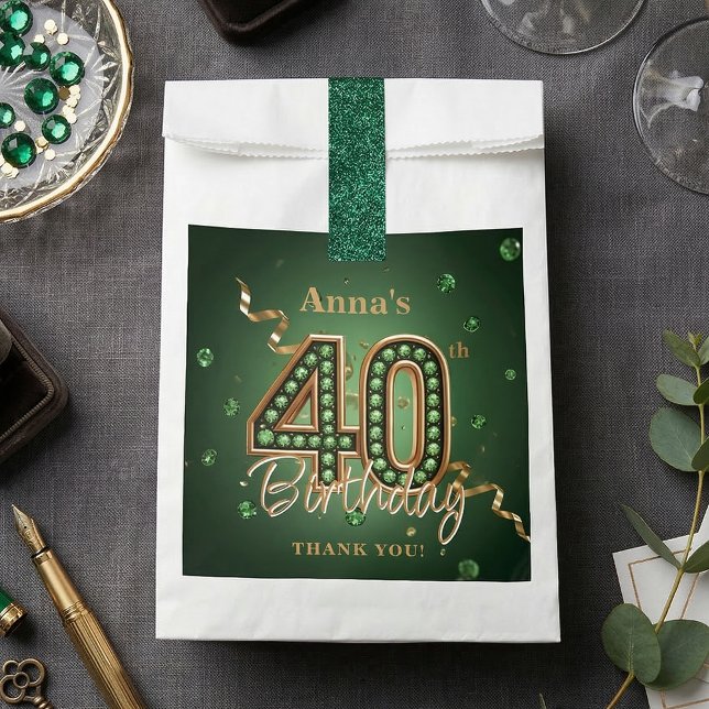 Elegant Emerald Green Gold 40th Birthday Gemstone Favour Bag (Creator Uploaded)