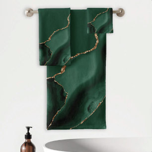 Elegant Emerald Green Gold Agate Bath Towel Set