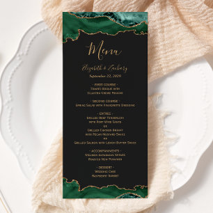 Elegant Emerald Green Gold Agate Dark Wedding Menu