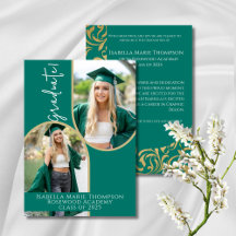 Elegant Emerald Green & Gold Arch Photo Graduation