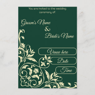 Elegant Emerald Green & Gold Botanical Wedding  Invitation