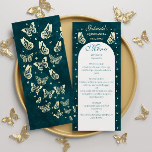 Elegant Emerald Green Gold Butterflies Quinceañera Menu